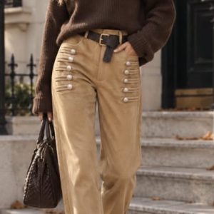 Pantalón Estilo Marinero Tiro Alto Wide Leg con Doble Botonadura Metálica