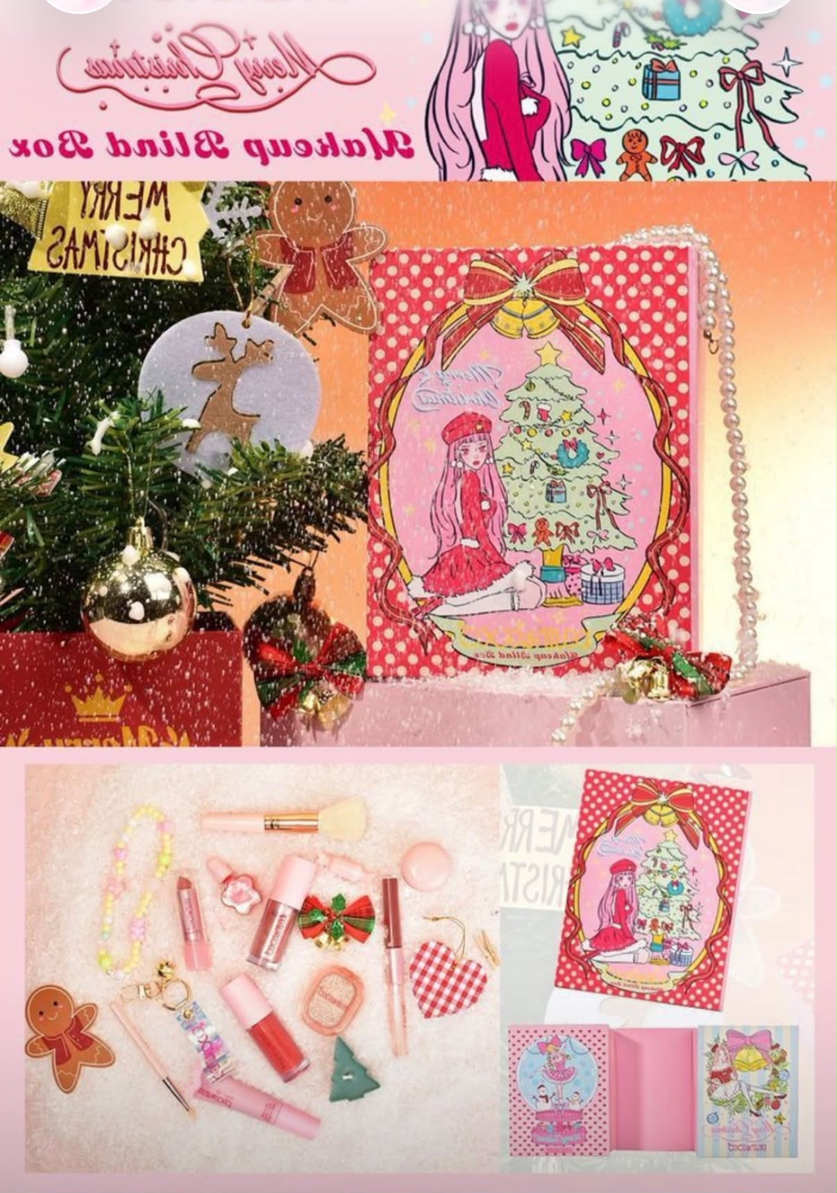 Cofre de Belleza Coquette Navideño Rosa con Cajitas Sorpresa