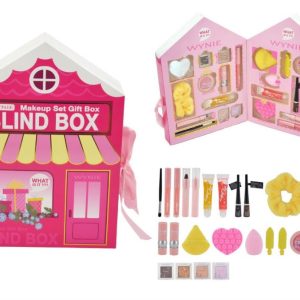 Set de Maquillaje Kevin & Coco Navidad: Cesta Rosa en Forma de Casita y Bola de Nieve